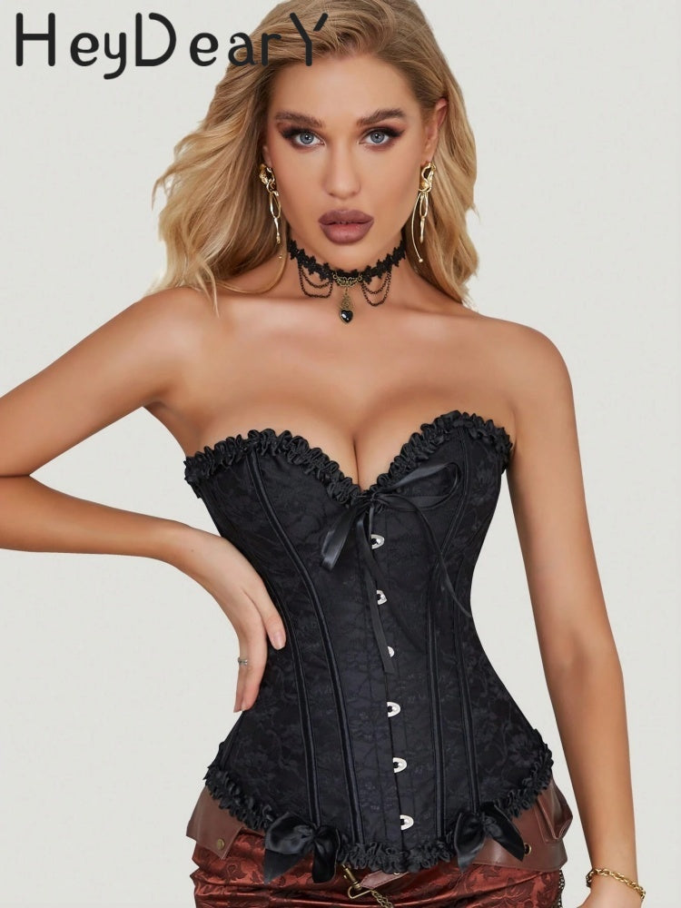 Romantic Lace Strapless Corset | Bow-Trimmed Bustier Top
