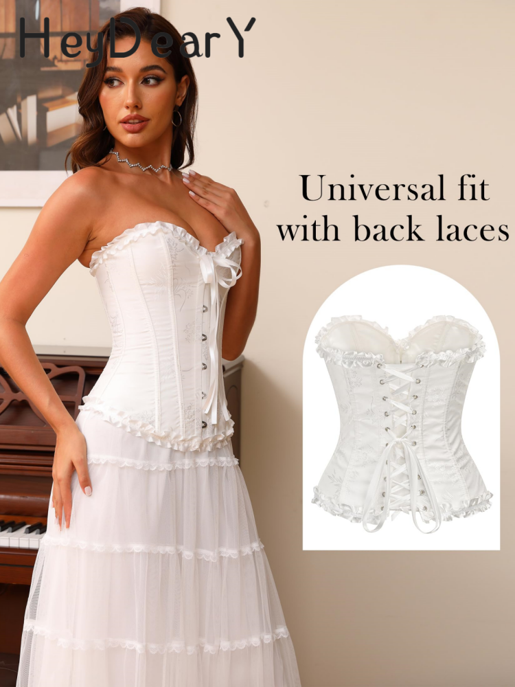 Ruffled Strapless Corset Top | Bow & Lace-Up Detailing