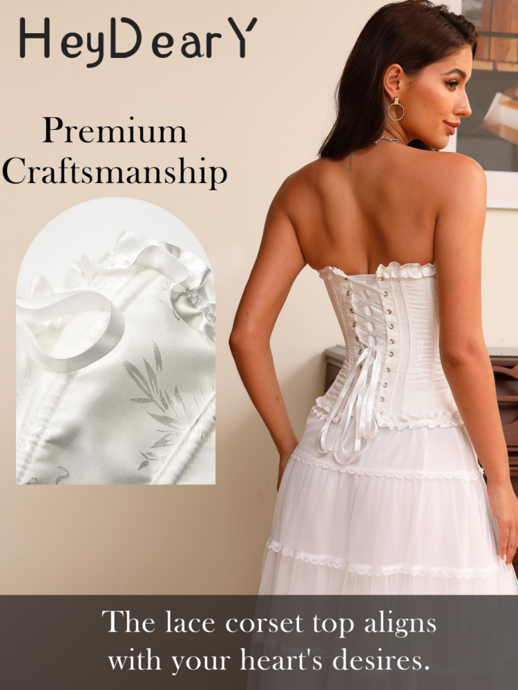 Ruffled Strapless Corset Top | Bow & Lace-Up Detailing