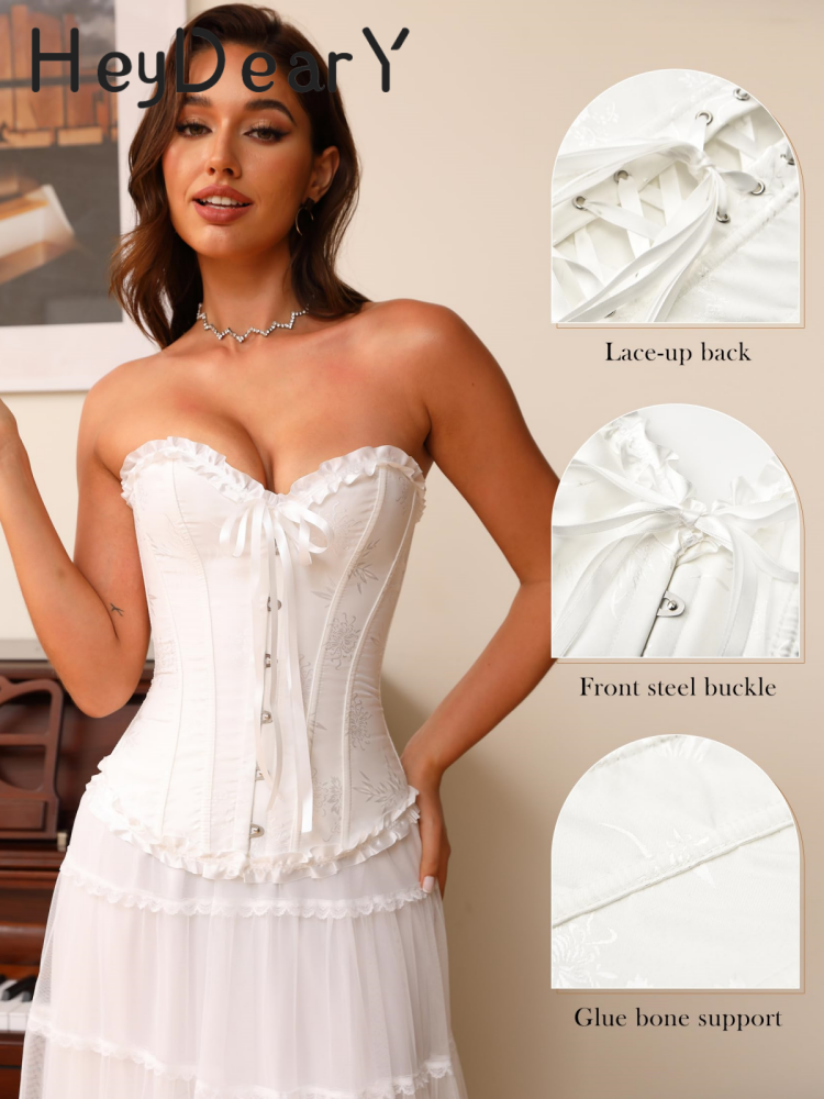 Ruffled Strapless Corset Top | Bow & Lace-Up Detailing