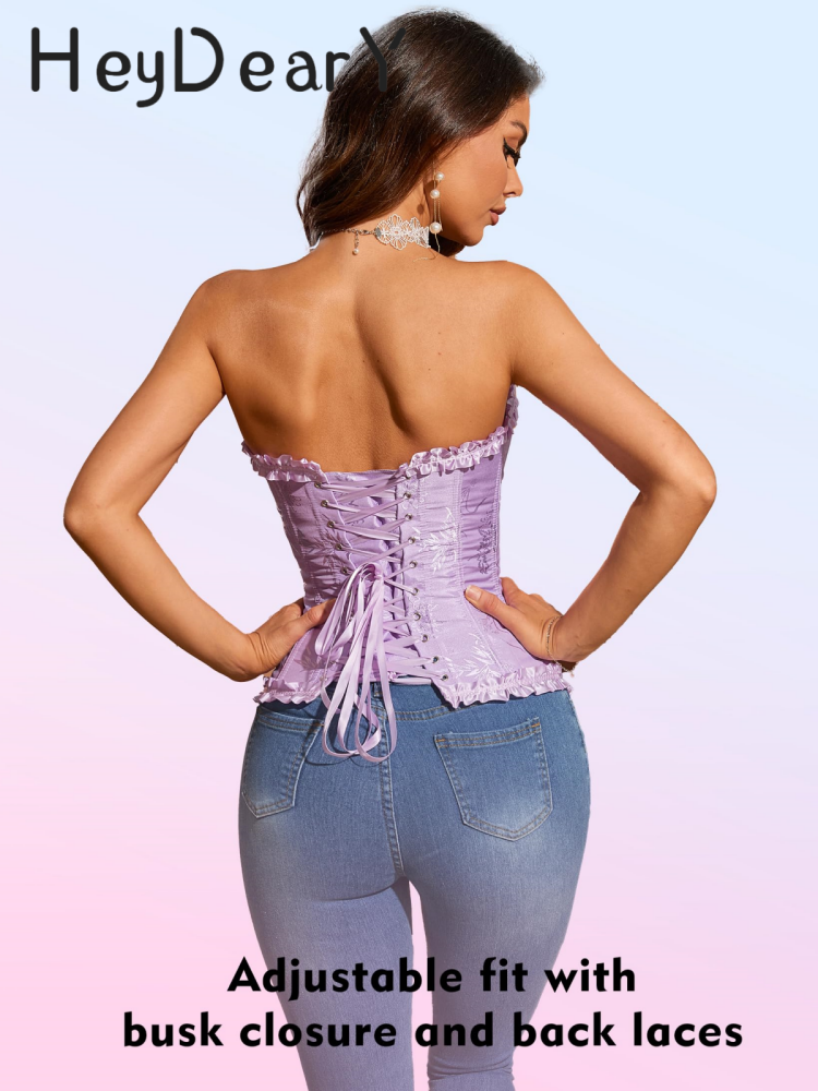 Ruffled Strapless Corset Top | Bow & Lace-Up Detailing