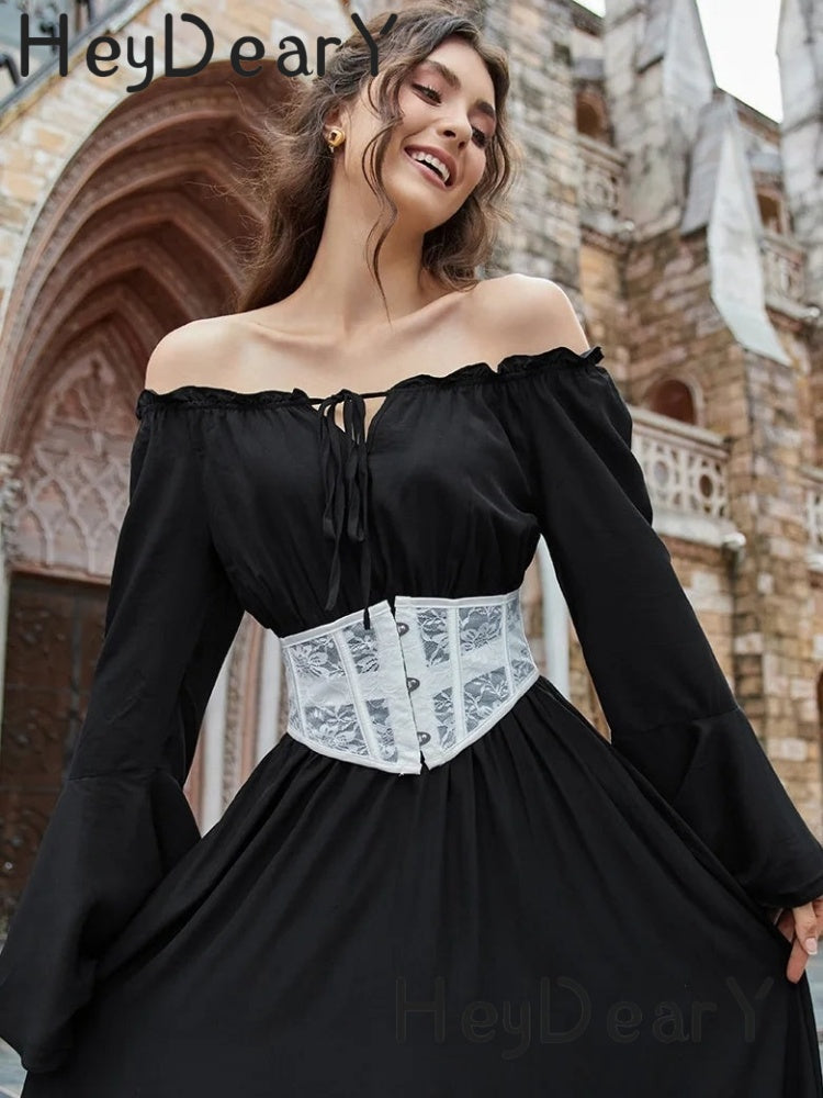 Lace-Embroidered White Corset Belt: Adjustable Waist Sculptor for Timeless Elegance