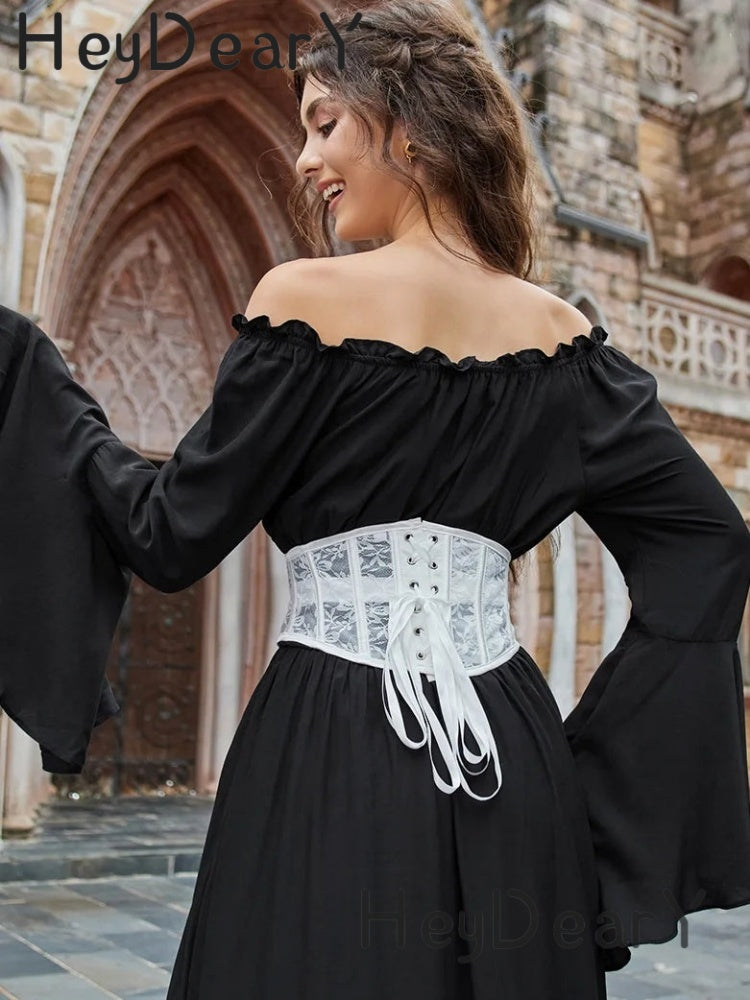 Lace-Embroidered White Corset Belt: Adjustable Waist Sculptor for Timeless Elegance