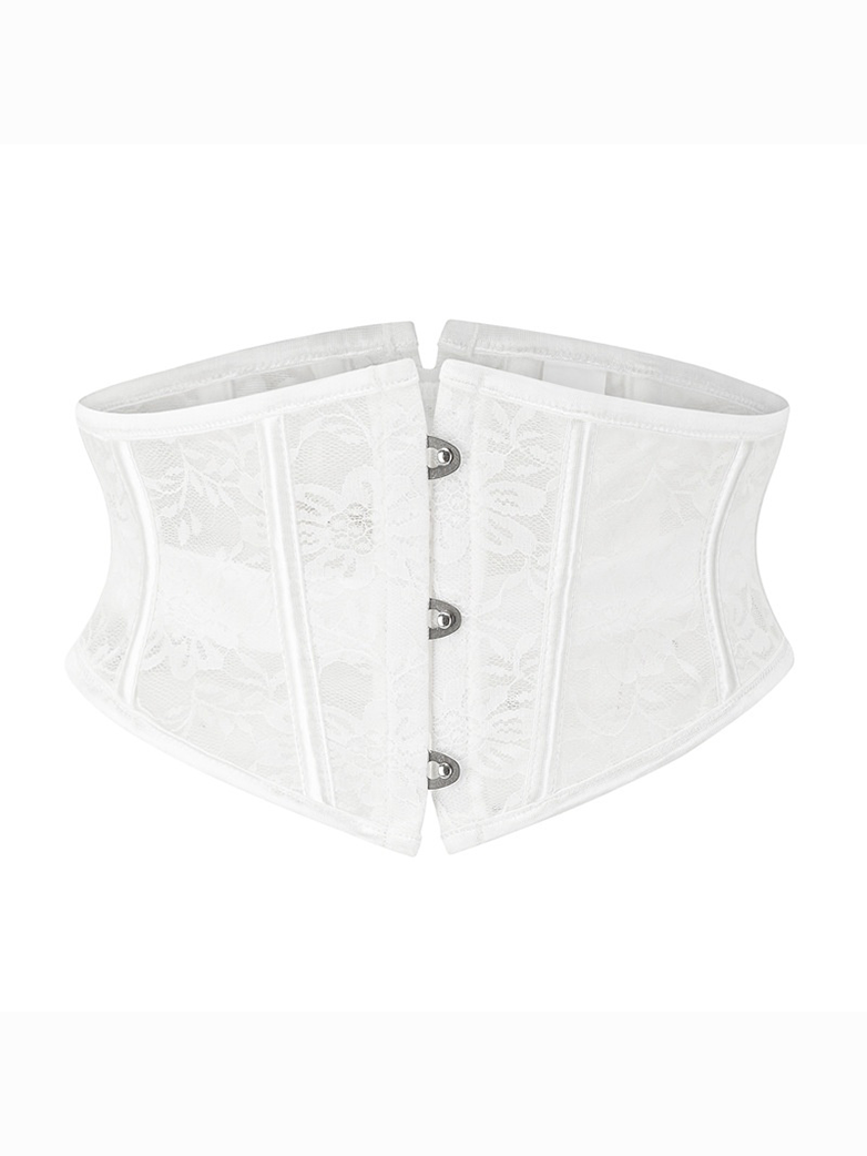 Lace-Embroidered White Corset Belt: Adjustable Waist Sculptor for Timeless Elegance