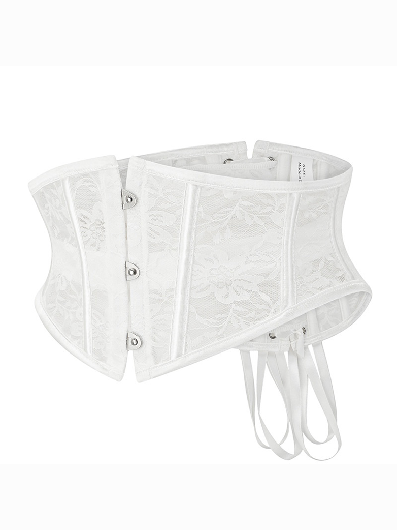 Lace-Embroidered White Corset Belt: Adjustable Waist Sculptor for Timeless Elegance