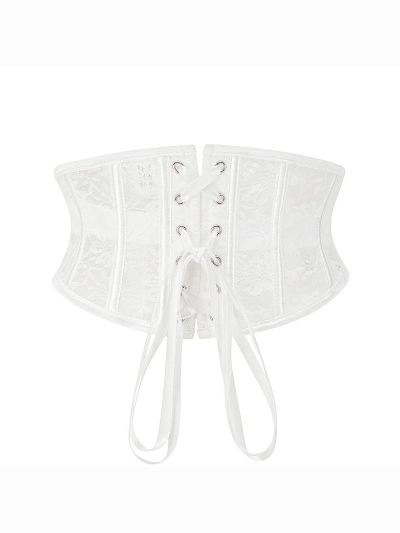 Lace-Embroidered White Corset Belt: Adjustable Waist Sculptor for Timeless Elegance
