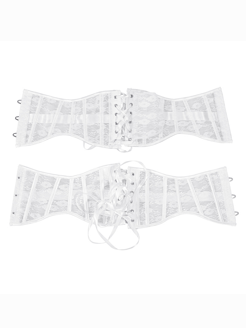 Lace-Embroidered White Corset Belt: Adjustable Waist Sculptor for Timeless Elegance