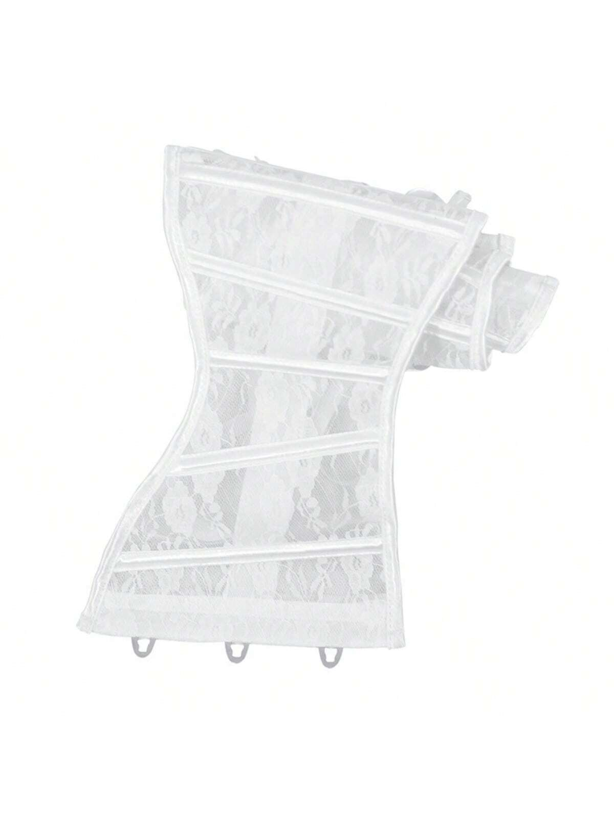 Lace-Embroidered White Corset Belt: Adjustable Waist Sculptor for Timeless Elegance