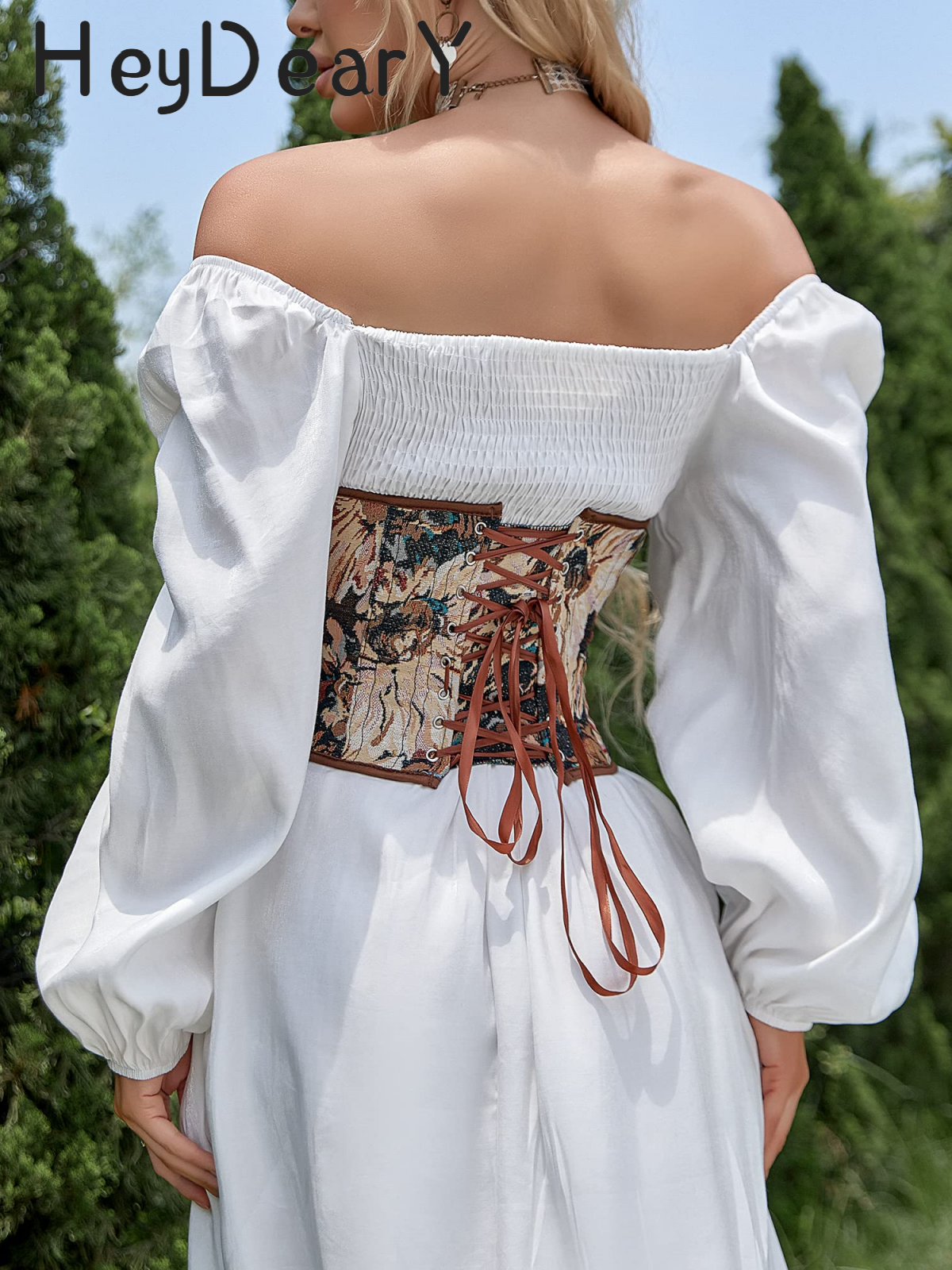 Artistic Jacquard Strapless Corset | Lace-Up Back & Intricate Print