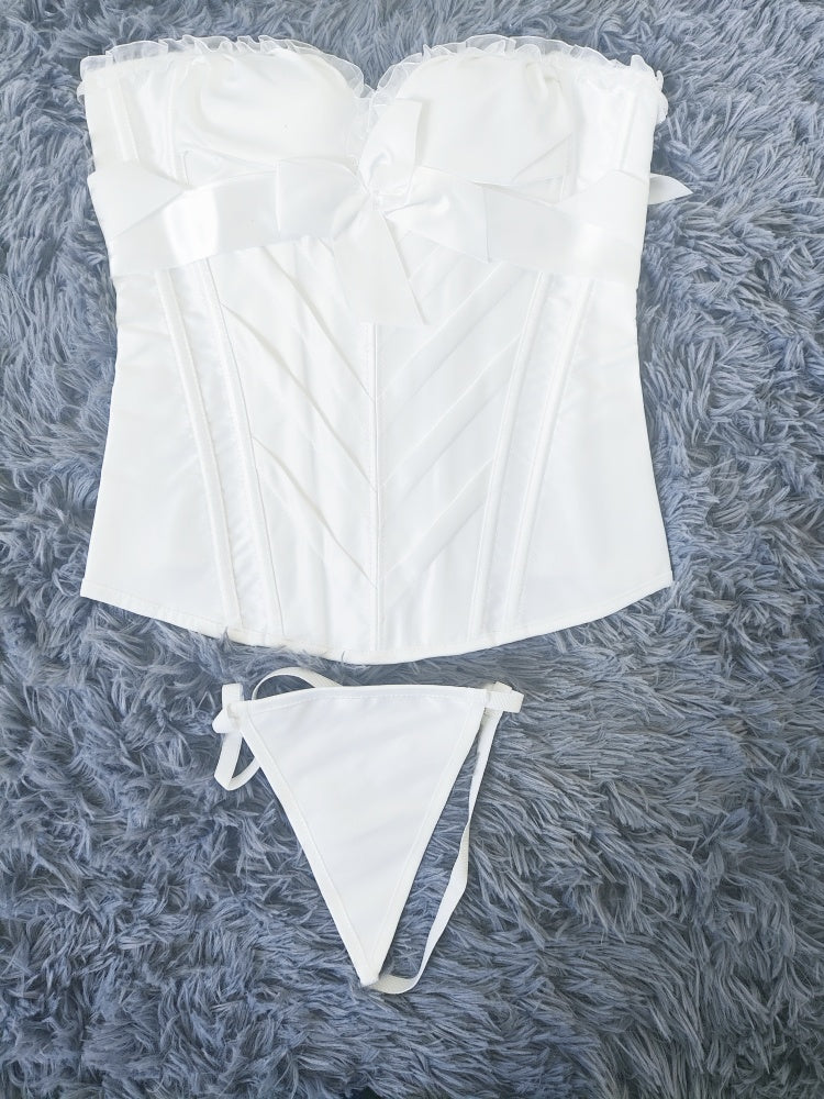 Elegant Satin Halter Corset Top | Bow Detail & Lace-Up Back