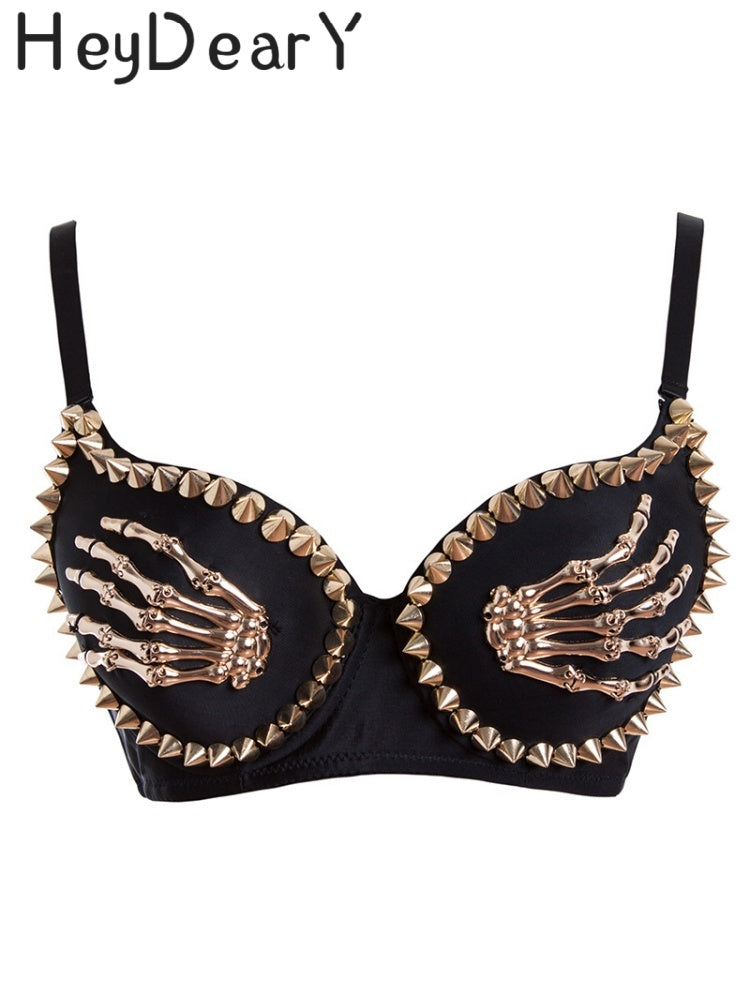 Edgy Skull Hand Studded Bra | Gothic Party & Rave Top