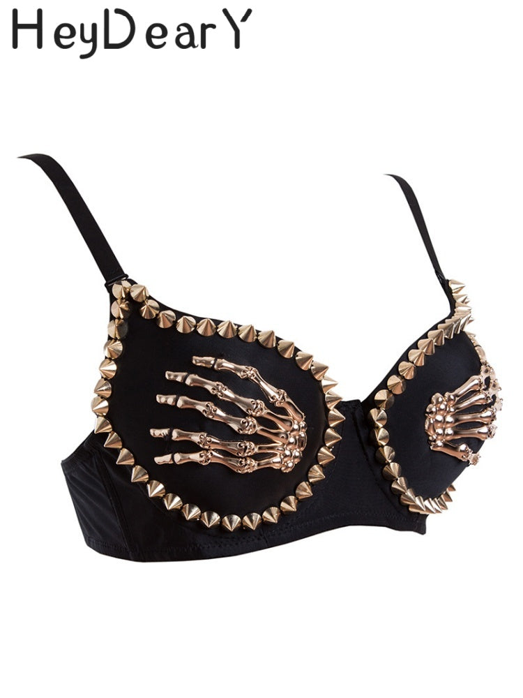 Edgy Skull Hand Studded Bra | Gothic Party & Rave Top
