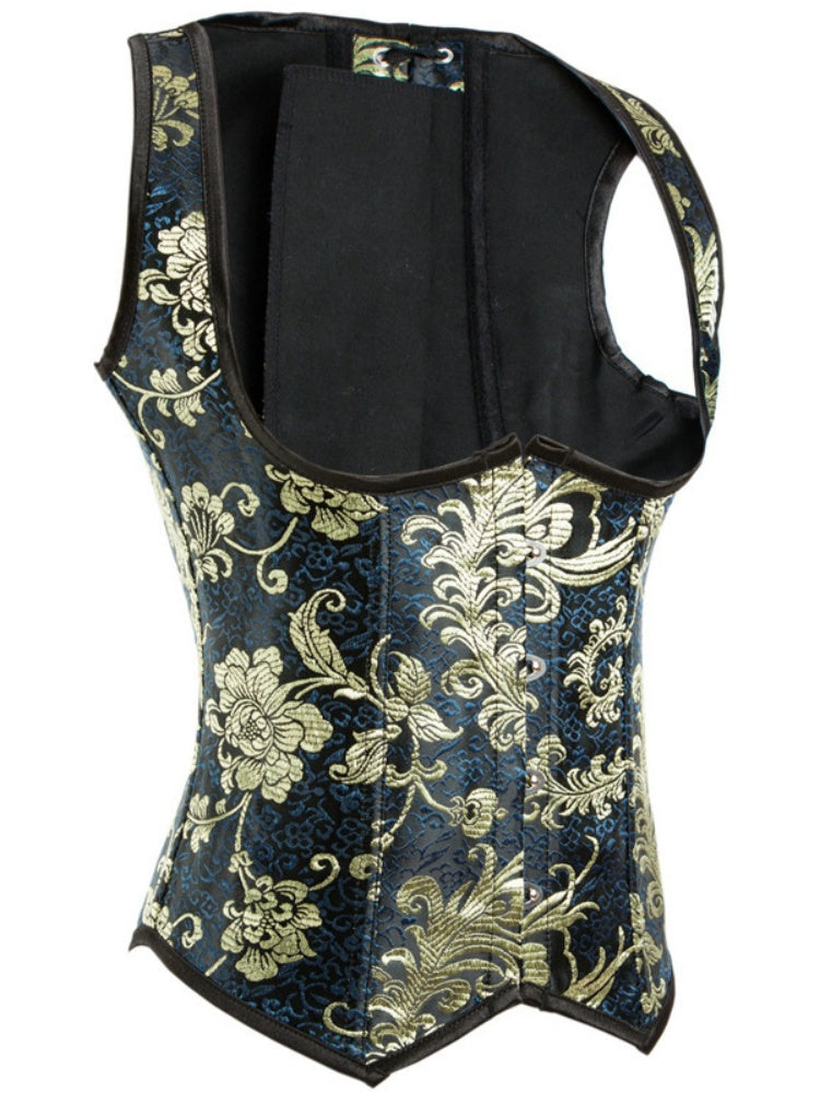 Steampunk Pirate Brocade Corset | Floral Embroidered Waist Cincher