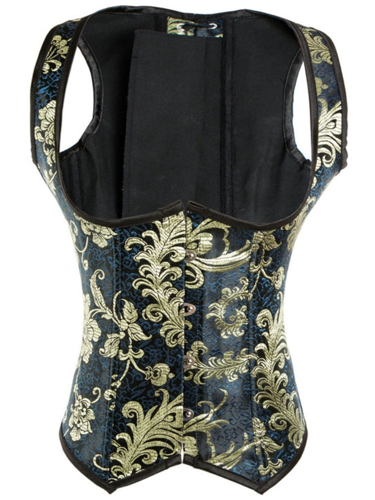 Steampunk Pirate Brocade Corset | Floral Embroidered Waist Cincher