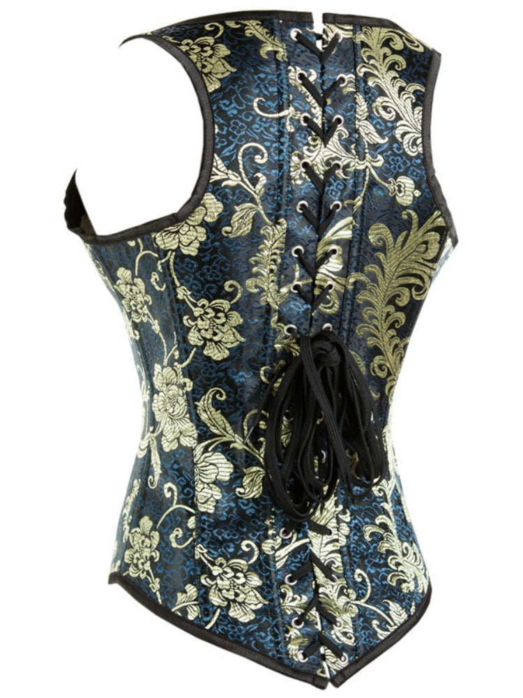 Steampunk Pirate Brocade Corset | Floral Embroidered Waist Cincher
