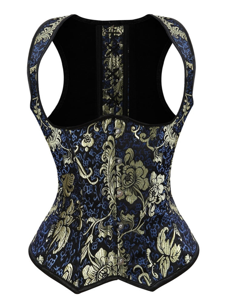Steampunk Pirate Brocade Corset | Floral Embroidered Waist Cincher