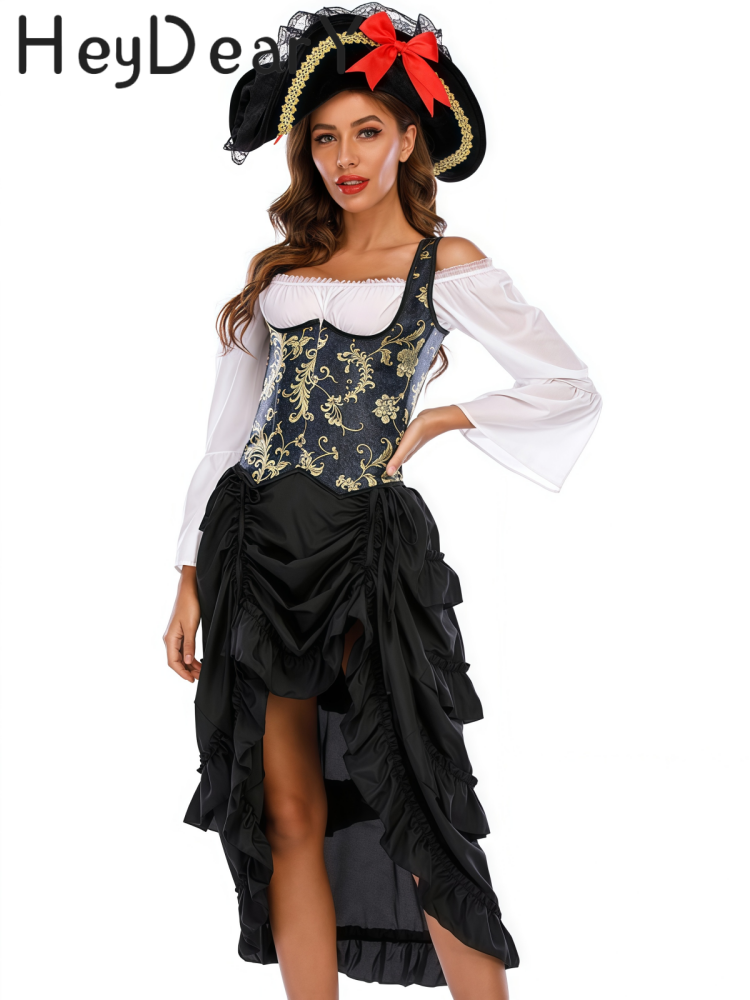 Steampunk Pirate Brocade Corset | Floral Embroidered Waist Cincher