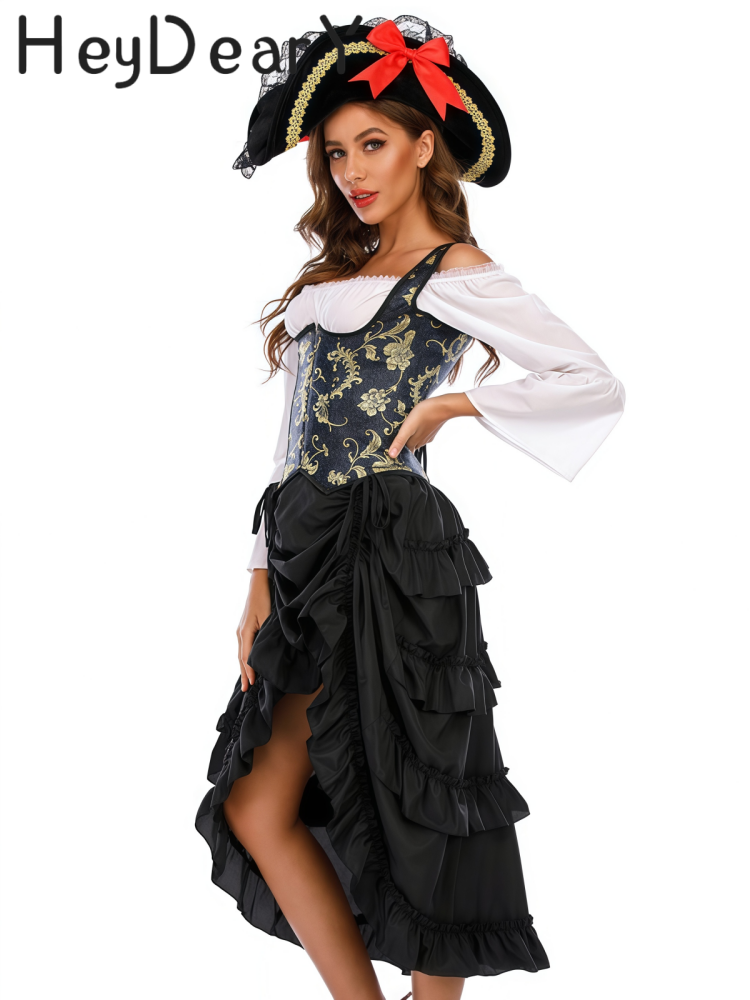 Steampunk Pirate Brocade Corset | Floral Embroidered Waist Cincher