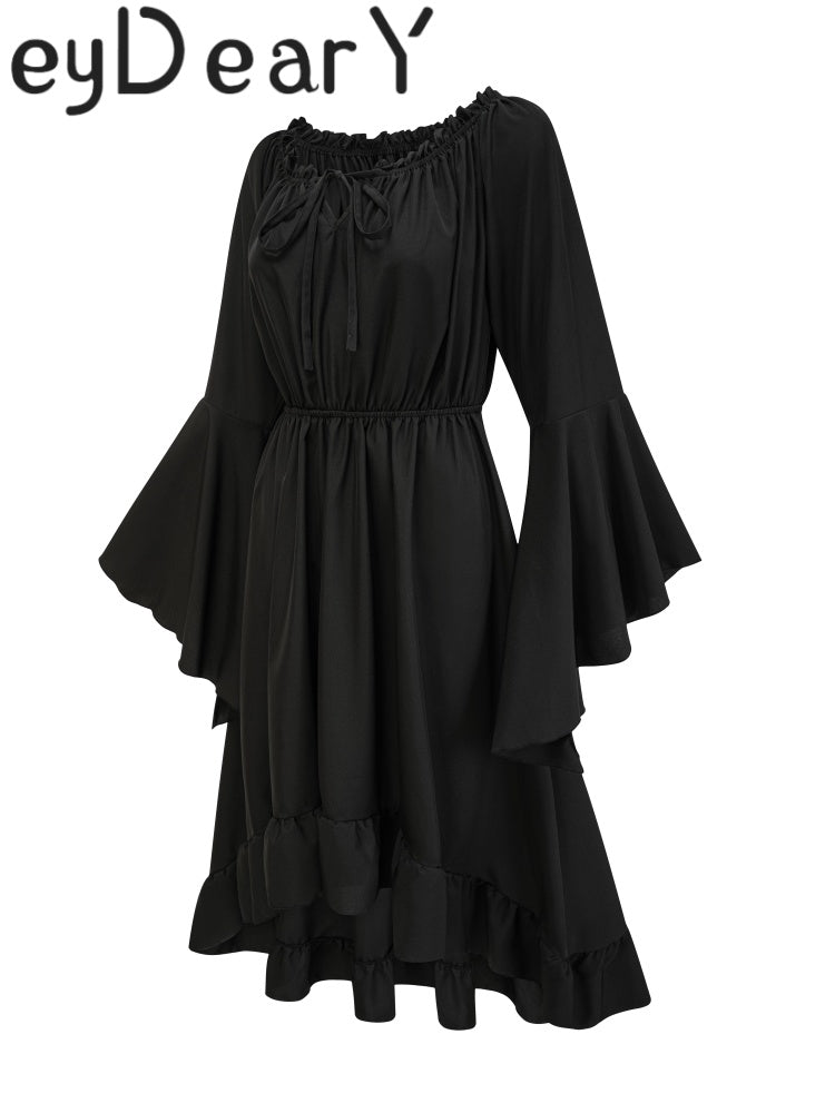 Bohemian Off-Shoulder Maxi Dress | Flared Sleeves & Ruffled Hem