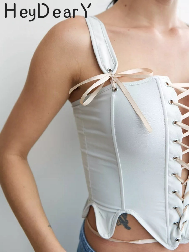 Lace-Up Corset Top with Adjustable Straps & Bow Details