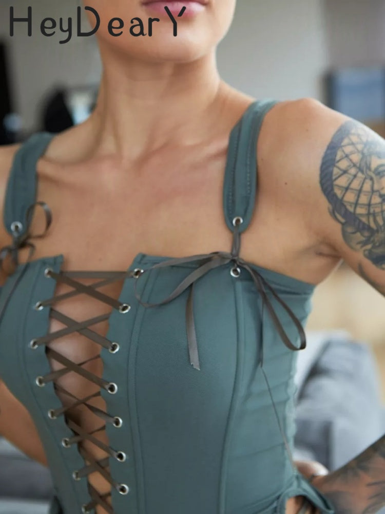Lace-Up Corset Top with Adjustable Straps & Bow Details