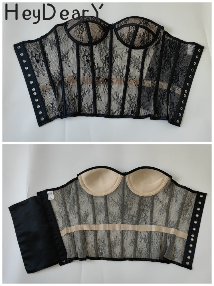 Lace Sheer Strapless Corset | Boned Bustier for Evening Glam