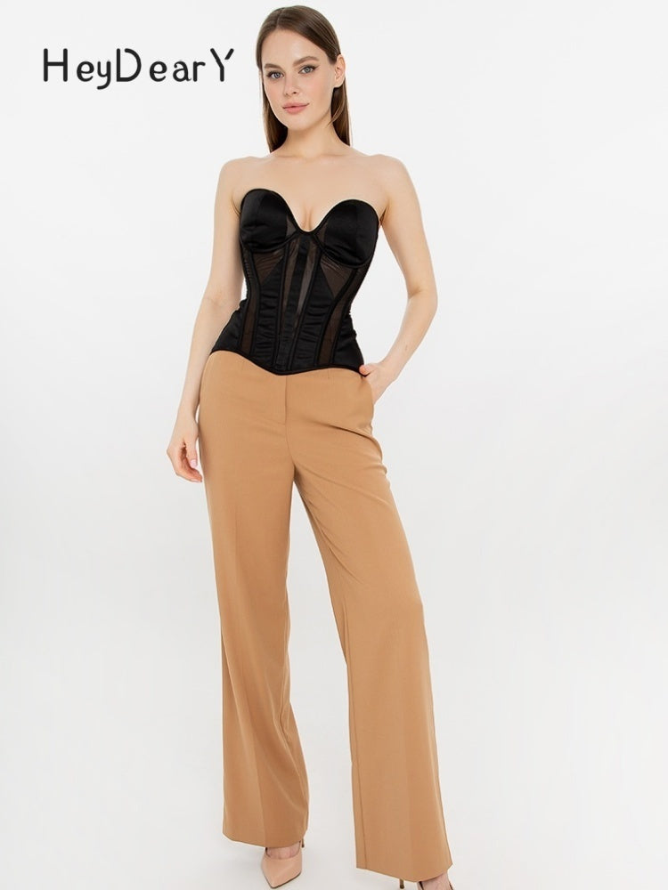 Strapless Sheer Mesh Corset | Satin Cups & Lace-Up Back