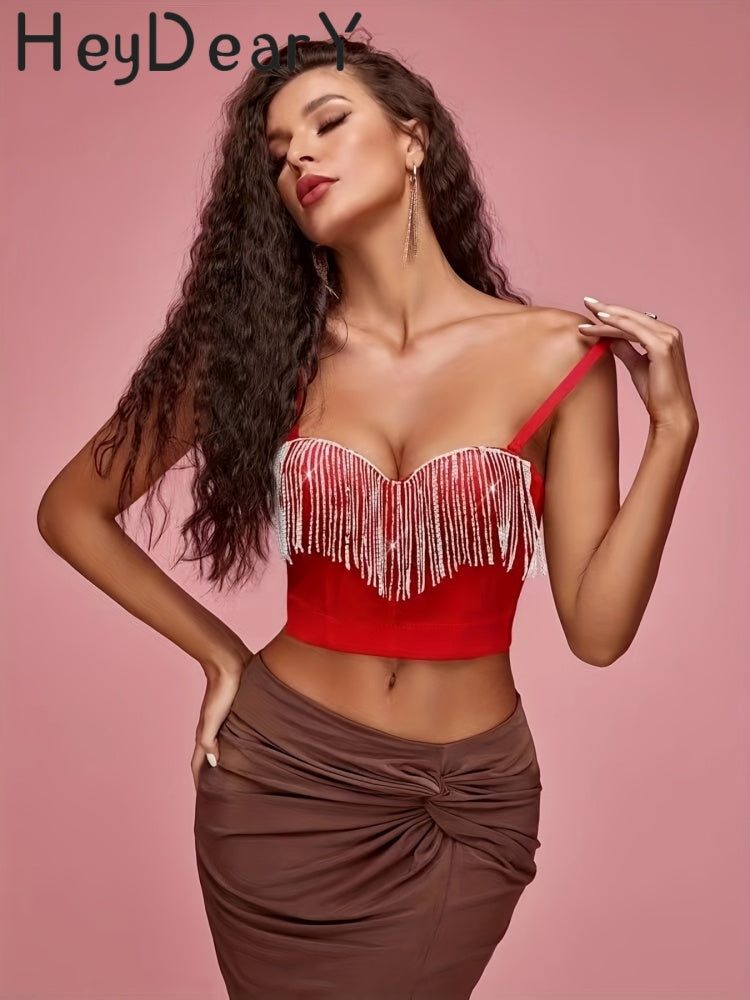 Sparkly Rhinestone Fringe Corset Top | Adjustable Straps & Structured Fit