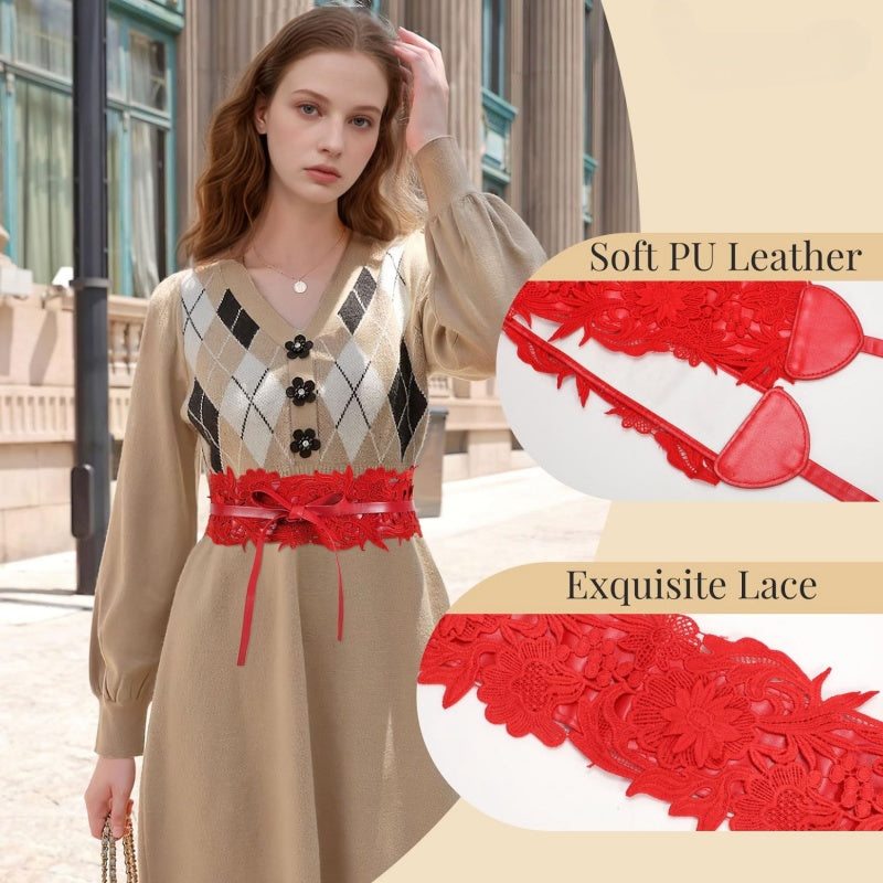 Vintage Floral Lace Bow Belt | Adjustable Waist Cincher