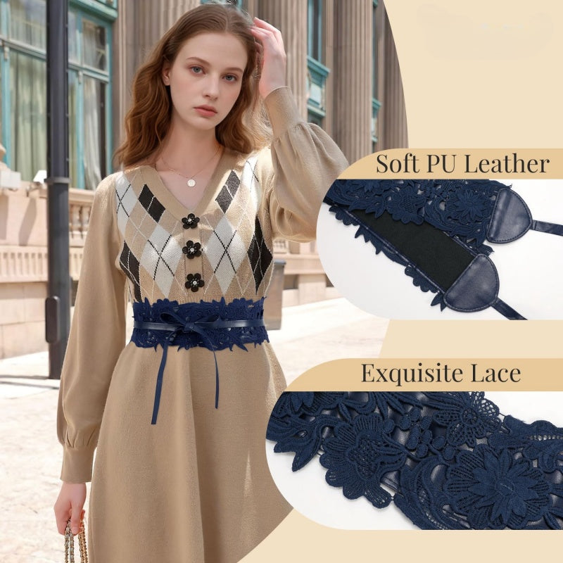 Vintage Floral Lace Bow Belt | Adjustable Waist Cincher