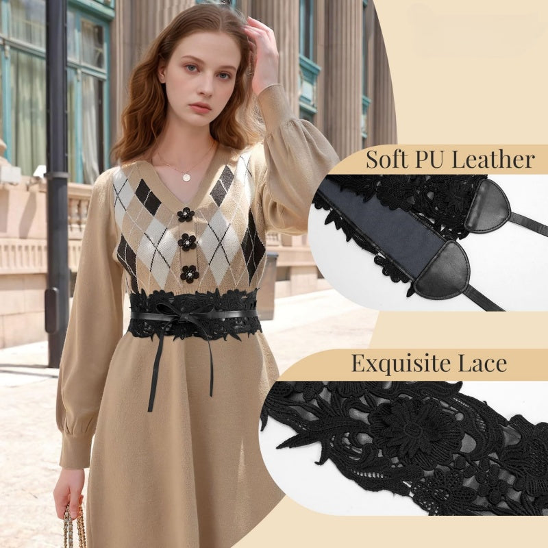 Vintage Floral Lace Bow Belt | Adjustable Waist Cincher